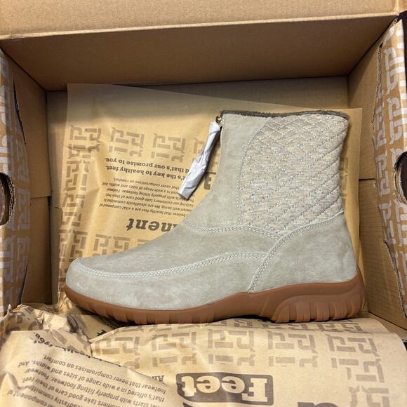 Propet Delaney Mid Zip Boots 6 NWT 6W Wide Quilted Tan Sand NWT Mid Calf Suede - Picture 5 of 8